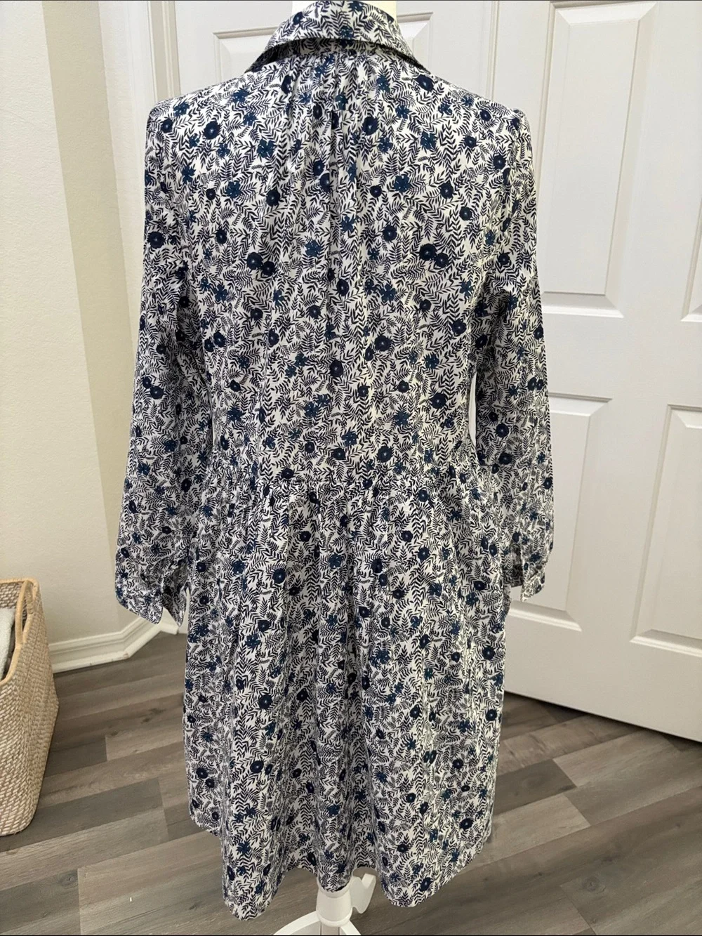 J. Crew Navy & White Floral Long-Sleeve Button Dress